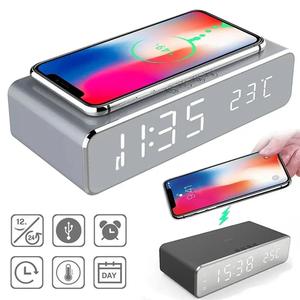Wireless Charger Pad with Alarm Clock, 1 Count LED Digital Thermometer Earphone Phone Charging Station, Charging Stand for iPhone Samsung Xiaomi