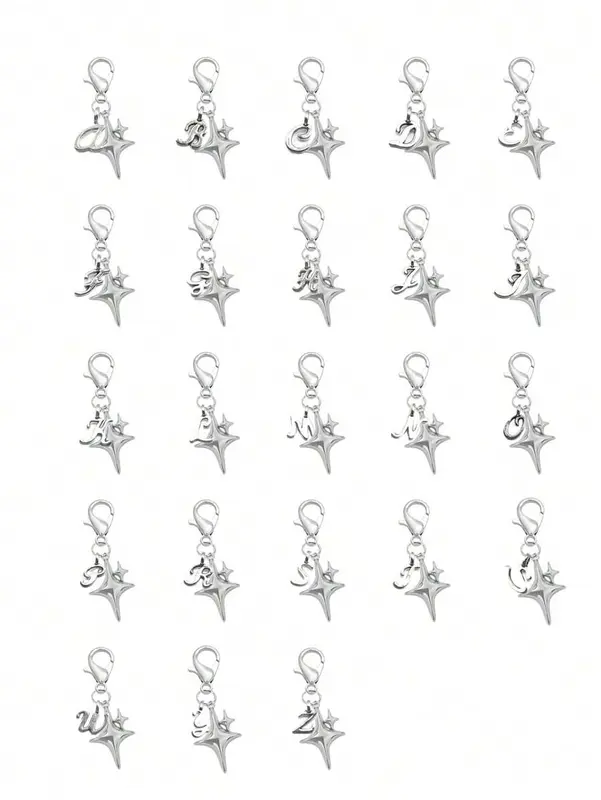 Silver Letter Pendant with Star Charm - A-Z Alphabet Bag Accessory, Versatile Keychain for Bags, Phones & Wallets, Perfect Gift for Birthdays, Mother's Day, and Special Occasions, Ideal for Couples & Star Lovers 1