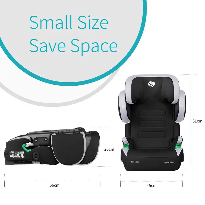 globalkids i-Size High Back Booster Car Seat, Group 2/3 ISOFIX Toddler Car Seat, with Cup Holder, Adjustable Headrest/Backrest/Width, 3–12 Years, 15-36 kg, 100cm-150cm, Black 5