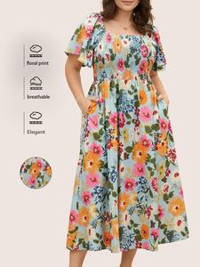 【Plus Size】 Floral Print Tie Shoulder Cami Dress, Boho Sleeveless Maxi Dress for Beach Holiday Vacation, Women's Clothes for Summer