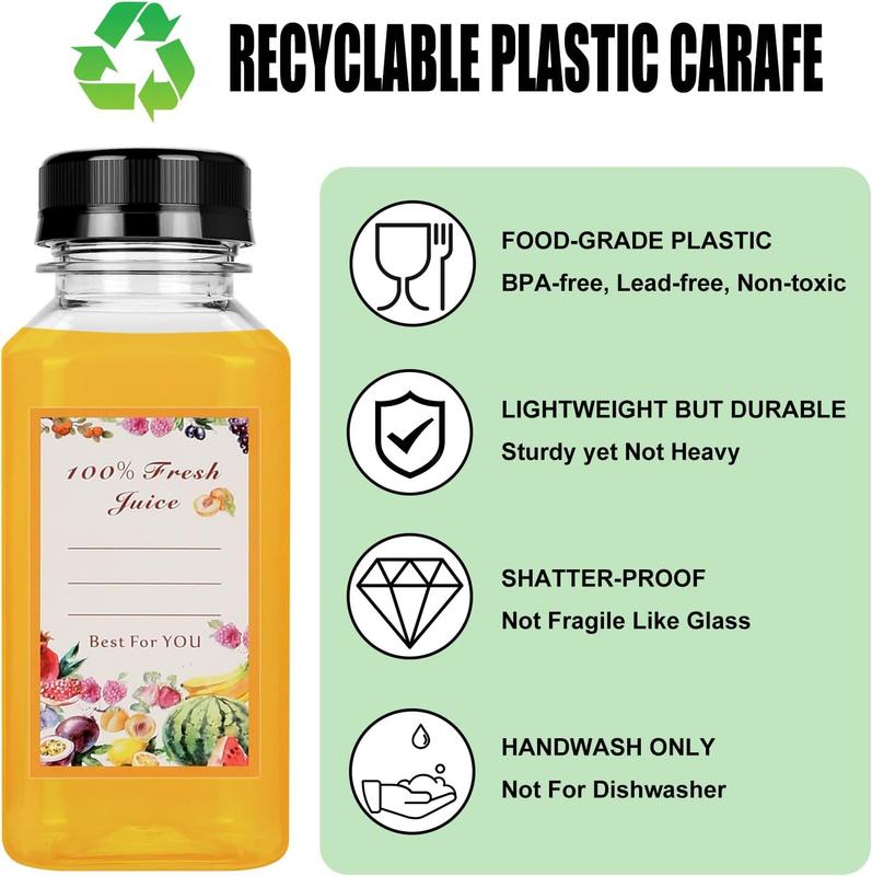 250ml Plastic Juice Bottles 6Pcs - Reusable PET Drink Bottles With Lids 3