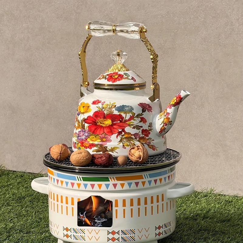 Enamel Floral Teapot 2.5L  - Kings Kitchenware - Suitable For All Stoves Tops 3