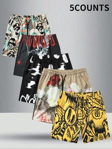Men's All Over Print Shorts, Casual Comfy Breathable Beach Shorts for Summer, Men's Bottoms for Daily Wear