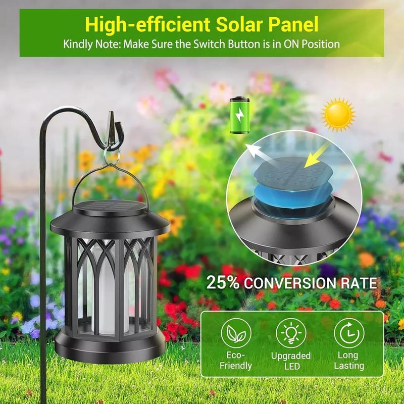 LED Flickering Flame Solar Hanging Lights Lantern Outdoor Garden Pathway Decor 3