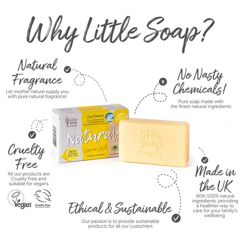 Little Soap Company Naturals Range - Bar Soap Lemon Zest Vegan Cruelty Free No SLS or Parabens Refreshing Cleansing Soap Bar 100g - Comfort, Cleanser 3