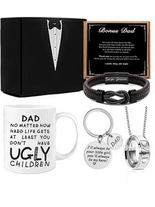 Men's 2024 Summer New Fashionable Jewelry Set, Pendant Necklace Keychain Link Braided Bracelet Matching Jewelry & Mug for Party, Trendy All-match & Exquisite Jewelry As Gift