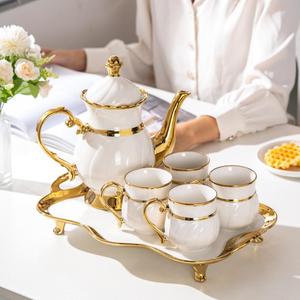 European Style Tea Set, 1 Set Including Teapot & Cups & Saucer & Serving Tray & Spoons, Luxury Afternoon Tea Gift Box for Banquets, Coffee Time & Home Entertaining