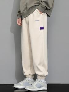 Men's Letter Patched Drawstring Waist Jogger Pants, Casual Comfortable Straight Leg Pants For Fall & Winter, Men's Trousers For Summer Daily Wear