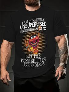 【Plus Size】 Letter Print Round Neck Tee, Regular Fit Casual Short Sleeve T-shirt for Summer, Men's Plus Size Clothing for Daily Wear