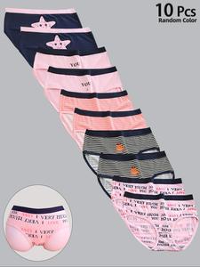 Random Women's Cartoon Print Briefs, Cute Pastel Breathable Comfortable Panty for Daily Wear, Women's Underwear for All Seasons