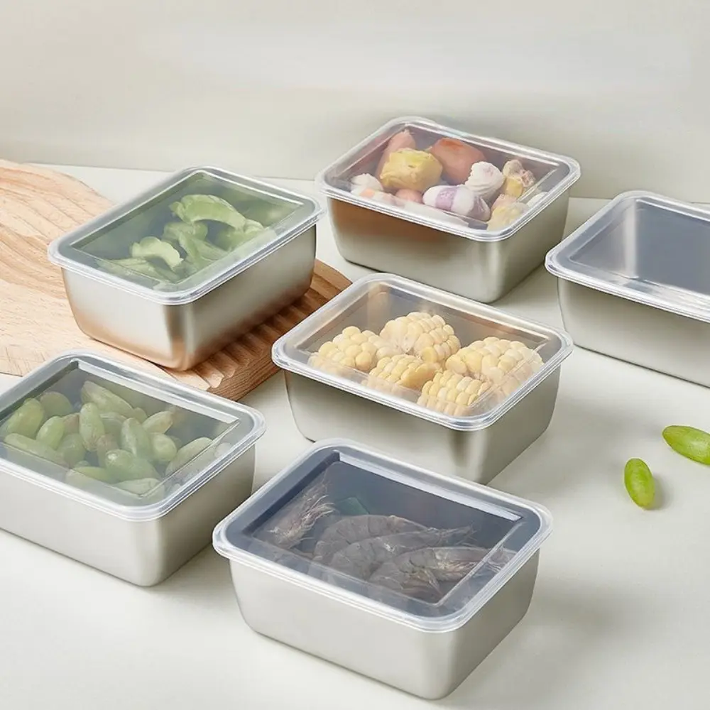 Stainless Steel Food Storage Container with Lid (4pcs), Portable Food Storage Box, Kitchen Storage & Organization Supplies Item, Length 13.8cm,Item Height 5.6cm,Item Width 10.7cm