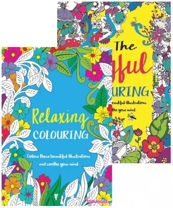 Pack of 2 A4 Adults Colouring Books Flower Animals Relax Colour Therapy Anti Stress Book 0