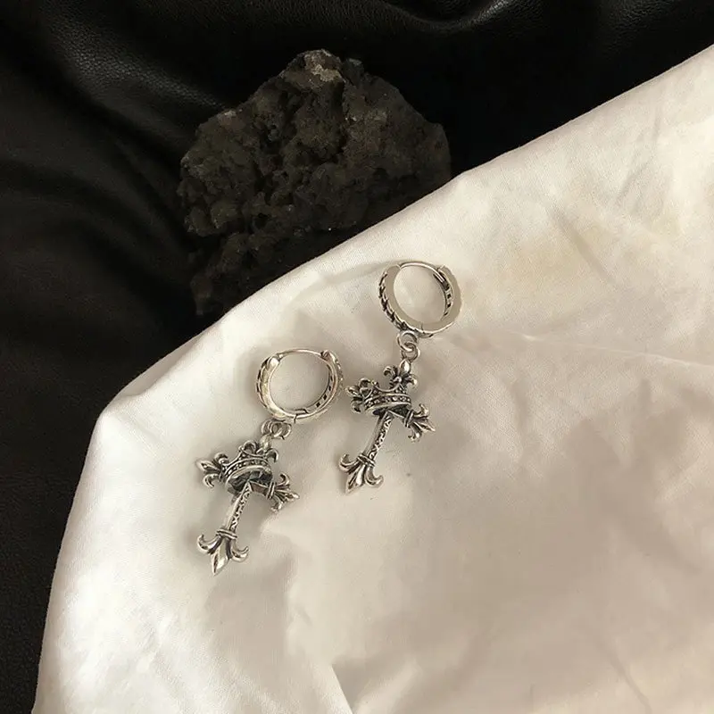 Cross Chrome Hearts Titanium Silver-Plated Earrings – Unisex Hypoallergenic Stainless Steel Jewelry for Men & Women – Durable, Stylish, Multiple Designs
