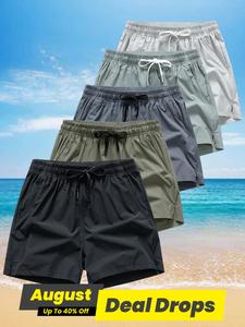 Men's Zipper Pocket Shorts, Regular Fit Casual Drawstring Waist Shorts for Daily Outdoor Wear, Men Bottoms for All Seasons, Casual Comfy Shorts, Casual Breathable Shorts