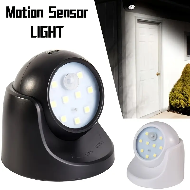 360 °   Rotatable Wireless Motion Sensor Night Light – Intelligent Security Wall Light for Indoor & Outdoor Use, Black or White, 3 AAA Batteries Required (Not Included) 8