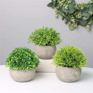 Set of 3 Mini Artificial Plants with Pulp Paper Pot for Home Indoor Decor