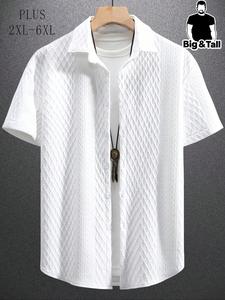 Men's Plus Size Regular Fit Plain Textured Button Front Shirt, Casual Short Sleeve Collar Shirt for Daily Outdoor Wear, Men Plus Size Clothing for All Seasons