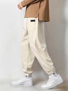 Men's Letter Patched Drawstring Waist Corduroy Pants, Loose Casual Pocket Jogger Trousers for Fall & Winter, Men's Bottoms for Daily Wear