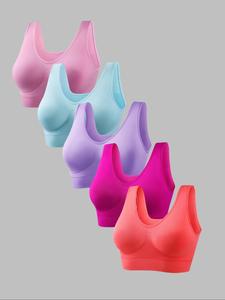 Women's Solid Wireless Sports Bra, Breathable Comfortable Backless Bra, Ladies Lingerie for Indoor Outdoor Wear, Sporty Breathable Bras