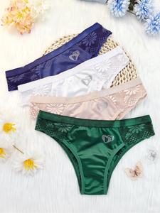 Women's Heart Shaped Rhinestone Decor Floral Lace Brief, Soft Casual Comfy Breathable Fit Knicker for Daily Wear, Underwear for All Seasons, Heart Pattern Brief, Breathable Comfy Innerwear, Fashion Comfy Underwear, Soft Minimalist Knicker