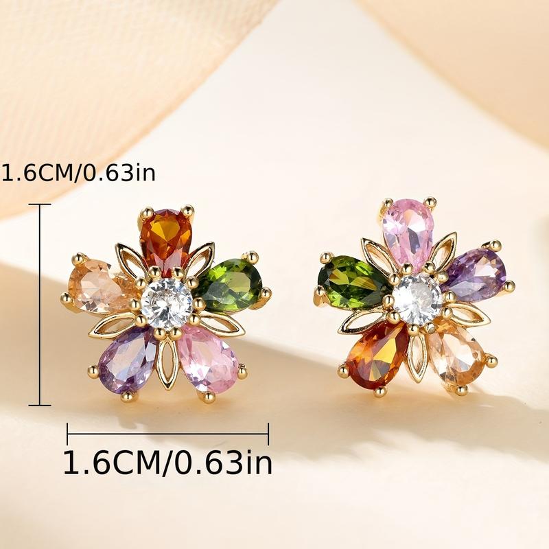 Product Introduction of Elegant Zirconia Earrings Five-Petal Flower Shape Vibrant Colors Unique Design for Women Fashion Jewelry 2