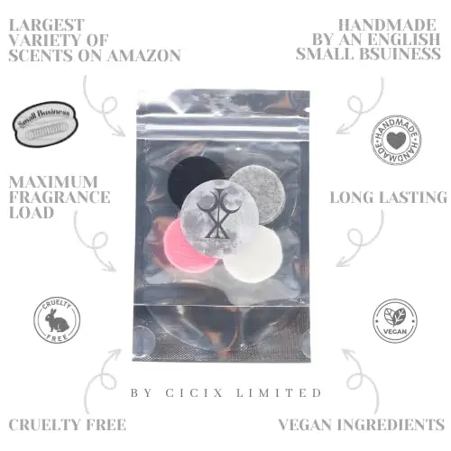 Scented Vacuum Freshner Discs. 130+ Scents To Pick From. Handmade in England. Strong Scented, Long lasting. Pack of 4x 3cm Discs. Vegan And Cruelty Free. (Clean Cotton) 1