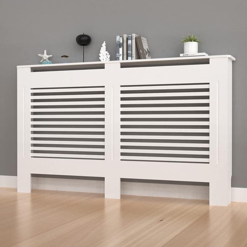 NEW Radiator Cover Wood Cabinet: External 92cm Height White Extra Large Heater Covers Inner Heights 90cm Horizontal Slats Modern Tall Radiator Shelf Thicken MDF Wooden Kitchen Bedroom 5