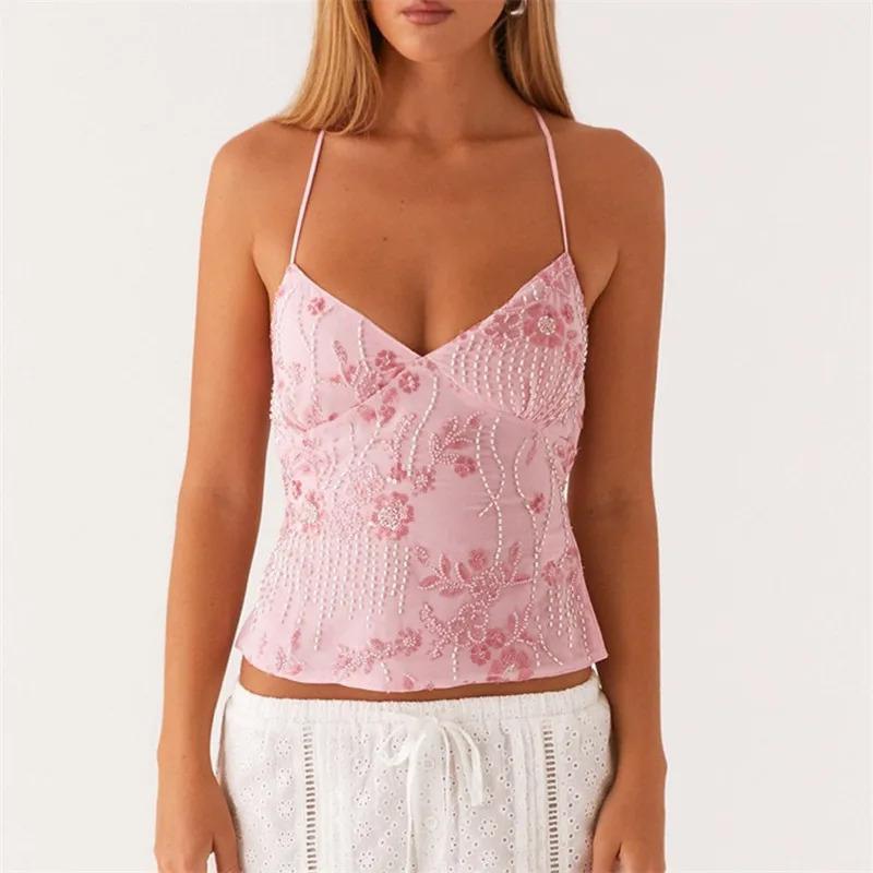 Boho Beaded Embellished Tank Tops Sequin Sparkly Shiny Sleeveless Shirt Vest Women Summer Vacation Y2K Sexy Crop Tops Going Out 5
