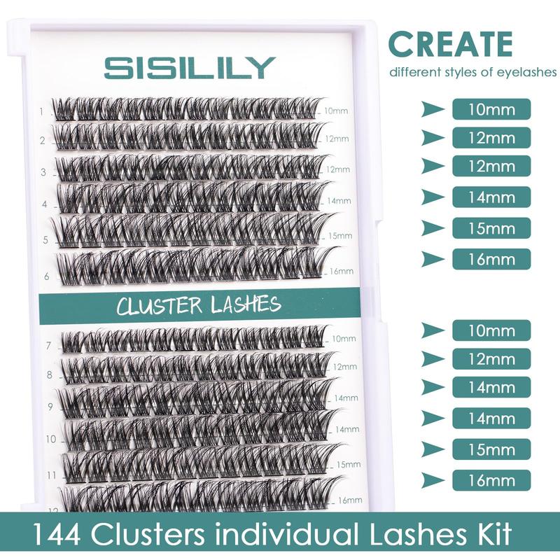 Individual Lashes SISILILY Cluster Lashes 144 Lash Clusters DIY Lash Extensions C D Curl Cluster Eyelashes Reusable False Eyelashes 3D Wispy Fluffy Individual Lashes 10-16mm Length (DM01plus-mix) 1