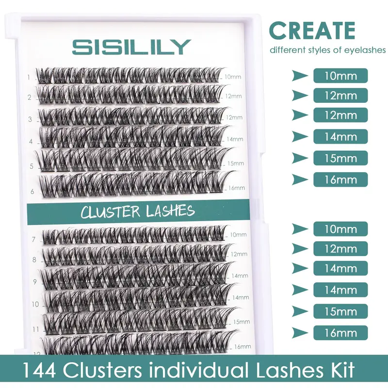 Individual Lashes SISILILY Cluster Lashes 144 Lash Clusters DIY Lash Extensions C D Curl Cluster Eyelashes Reusable False Eyelashes 3D Wispy Fluffy Individual Lashes 10-16mm Length (DM01plus-mix) 1