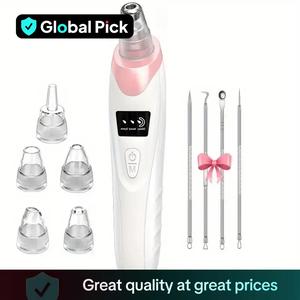 Electric Blackhead Cleaner, 1 Box USB Rechargeable Facial Pore Cleaner with 5 Counts Tips & 4 Counts Acne Needles, Facial Skin Care Tool（All-season style）