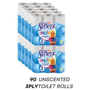 SOFTESSE Cuddle 90 Toilet Rolls, Non Scented, 3 Ply, Blue, 10x9pk - Sheets, Lightweight Tissue Towel - PANDA CUDDLE