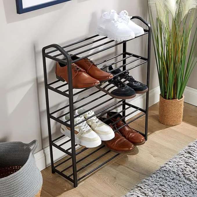 Shoe Storage Rack, 5 Shelves, Black Metal Frame, Bedroom Hallway Entryway Organiser 1