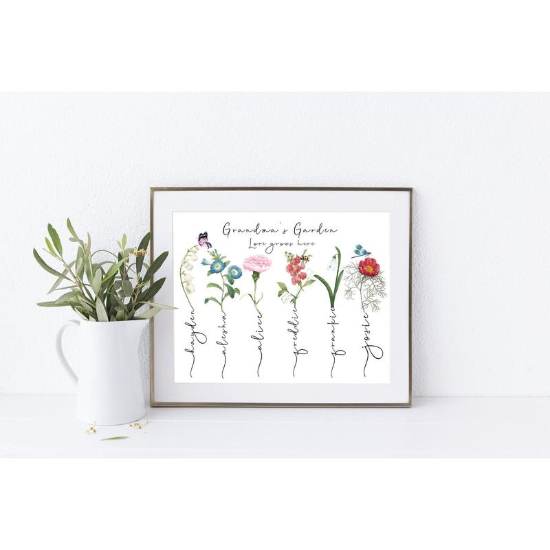 Grandma's garden personalised print, birth month flower custom grandparent gift 3