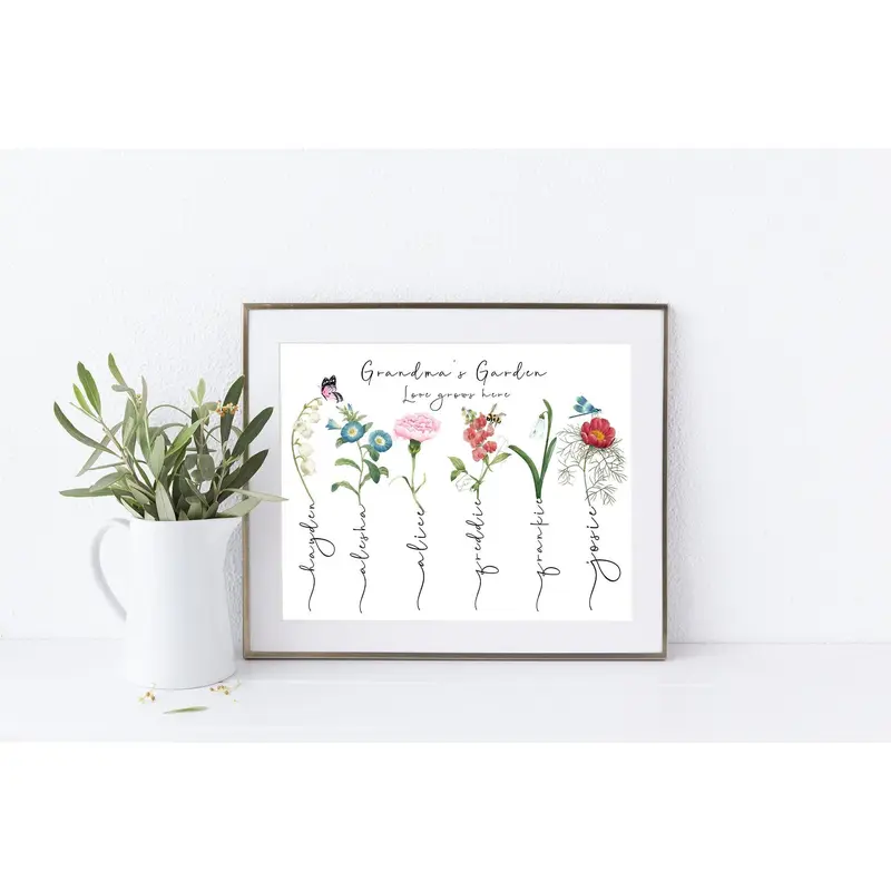 Grandma's garden personalised print, birth month flower custom grandparent gift 3