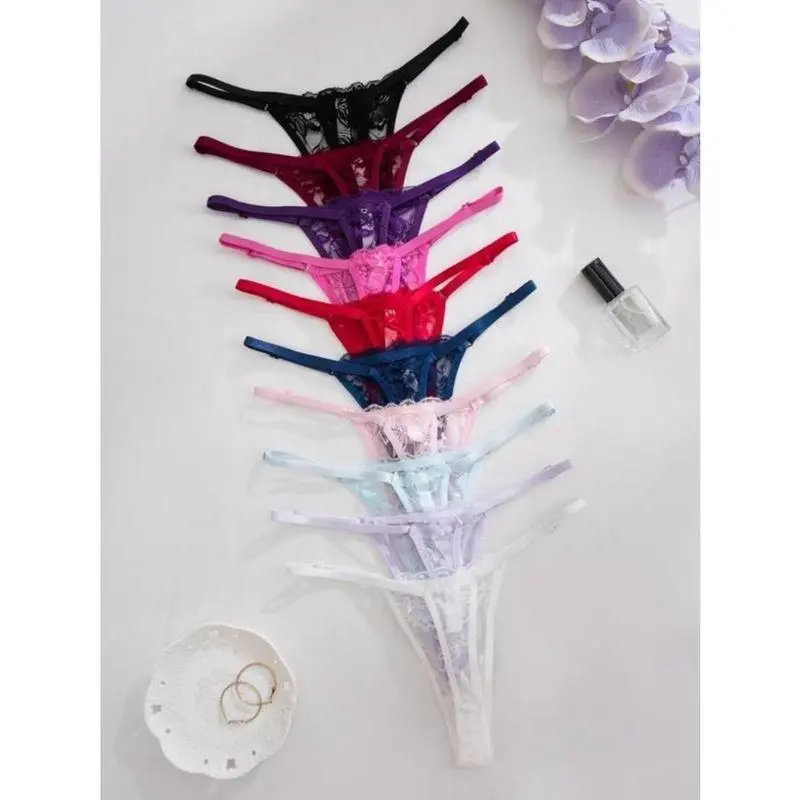 Women's Floral Lace Drop Waist Thong, Soft Comfy Breathable Adjustable Strap Panty for Daily Wear, Ladies Underwear for All Seasons， Naughty Lingerie Womenswear Comfort 1