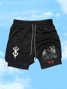 Men's Regular Fit Graphic Print 2 in 1 Shorts, Casual Comfy Breathable Gym Shorts for Running Gym Workout Training, Menswear for Summer