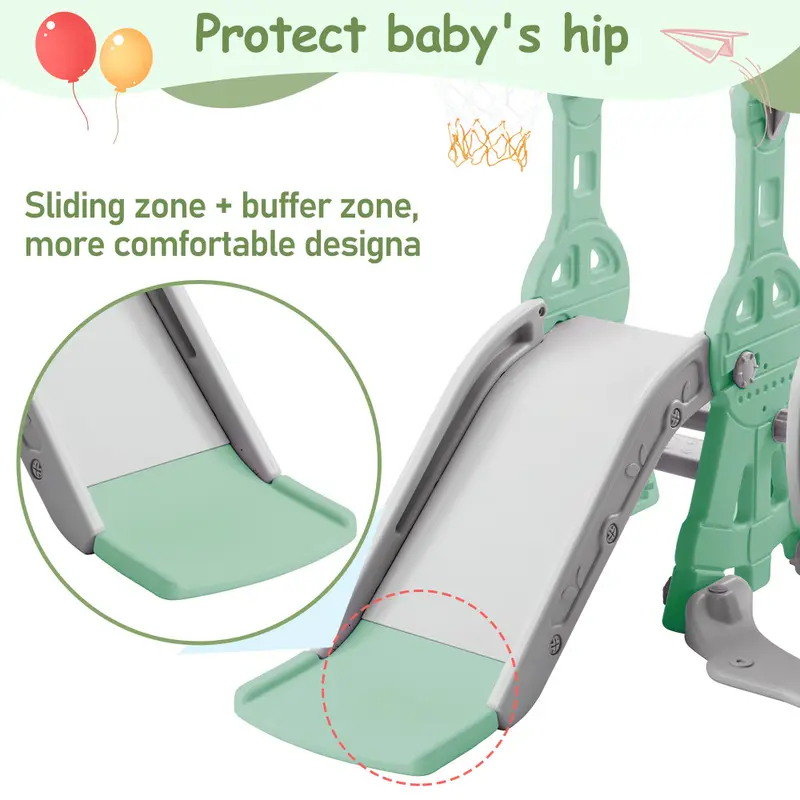Slide for children, 4 in 1 children's slide, swing with basketball stand, climbing ladder, swing, slide, garden slide for indoor and outdoor use. 4