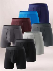 Men's  Solid Color Bamboo Fiber Boxer Brief, Breathable Comfortable Underwear for Daily Wear, Casual Men's Underwear for All Seasons