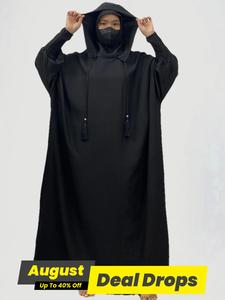 Women's Solid Hooded Dress, Casual Modest Modern Long Sleeve Dress for Fall & Winter, Women's Islamic Clothing for Muslim Daily Wear, Jilbab, Hooded Cloak
