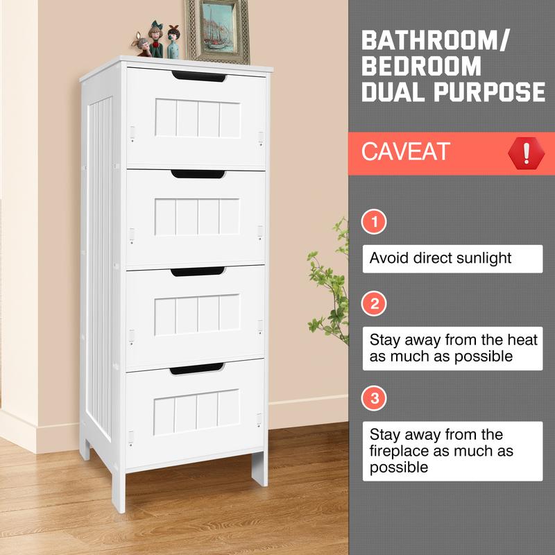 4-Drawer Floor Standing Cabinet Unit - Bathroom Storage With Drawers - Wooden Chest of Drawers - White Tall Cupboard  30x30x81cm 5