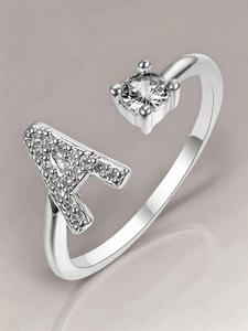 Unique Letter and Cubic Zirconia Rings As Gift, Zircon Embellished Rings, Adjustable Open Engagement Rings, Initials Vintage Statement Rings for Women & Girls, Elegant Everyday Ring