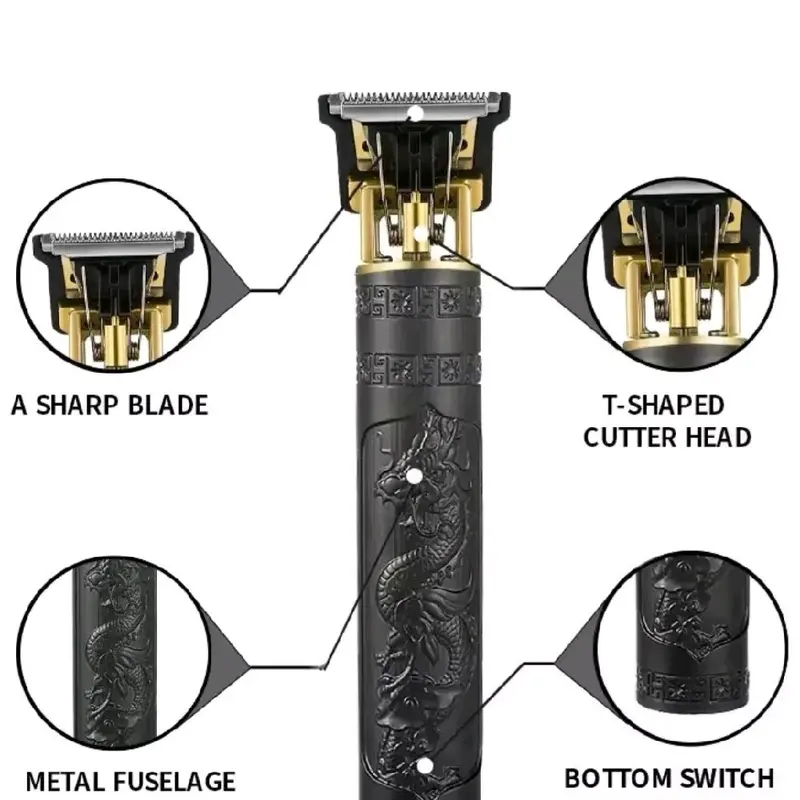 Vintage Haircut Razor Men Rechargeable Clipper Shaver Adult Electric USB Black Comfort Trimmer 3