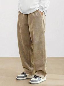 Men's Solid Corduroy Pants, 2024 New Style Loose Casual Comfy Straight Leg Trousers for Fall & Winter, Men's Bottoms for Daily Wear