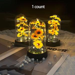 Artificial Sunflower Flower with Clear Plastic Cover, 1 Box Eternal Sunflower Flower with Light, Decorative Flower for Graduation Season Gift
