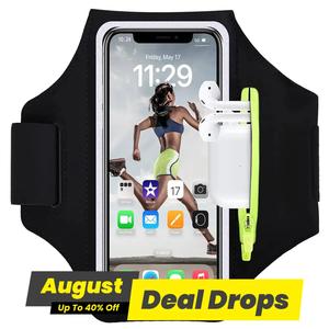 Running Armband, Sports Phone Holder for iPhone Galaxy, Fitness Workout Armband Protective Case with Earphones Pocket & Card Slot, Phone Accessories for Training, Jogging Equipment, Trail Running