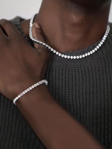 Men's Rhinestone Decorated Necklace & Tennis Bracelet, Fashion Jewelry for Party, Daily Clothing Decor, Trendy All-match & Exquisite Jewelry for Birthday Gift