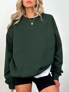 Women's Plain Drop Shoulder Pullover, Casual Soft Long Sleeve Round Neck Sweatshirt for Fall & Winter, Women's Clothes for Daily Wear, Womenswear