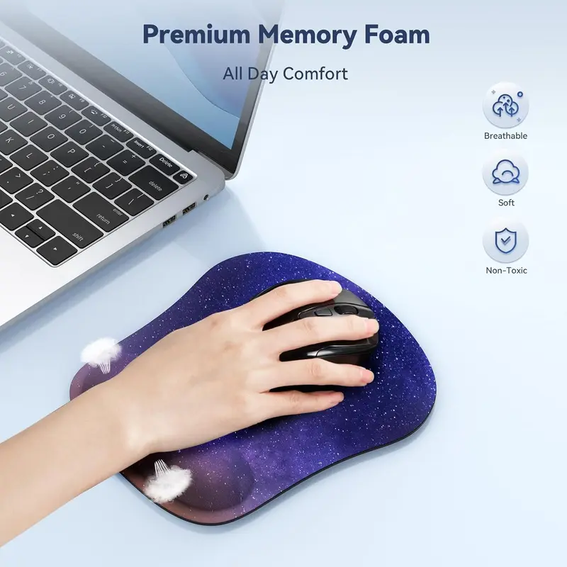 Mouse Mat with Memory Foam Rest -Non-Slip Rubber Base- Special-Textured Water-Resistant Surface 2