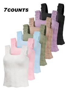 Women's Solid Color Floral Jacquard Sports Singlet, Casual Sleeveless Square Neck Tank Top for Yoga Gym Workout, Ladies Sportswear for All Seasons, Gym Wear